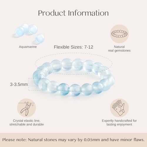 NLIEO Handmade Natural Gemstone Crystal Beaded Stretch Band Ring for Women | Handmade, 3mm Natural Stone, Size 7-12, Stretchy, Beaded Jewelry, Green Bead Rings, Trendy Jewelry Gift - style: Aquamarine