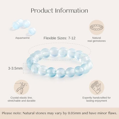 NLIEO Handmade Natural Gemstone Crystal Beaded Stretch Band Ring for Women | Handmade, 3mm Natural Stone, Size 7-12, Stretchy, Beaded Jewelry, Green Bead Rings, Trendy Jewelry Gift - style: Aquamarine