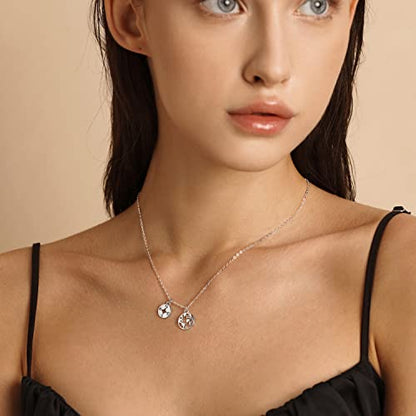 Zealmer Dainty 18K Gold Plated Compass World Map Pendant Necklace Graduation Gift for Friends - color: Worldmap Silver Tone