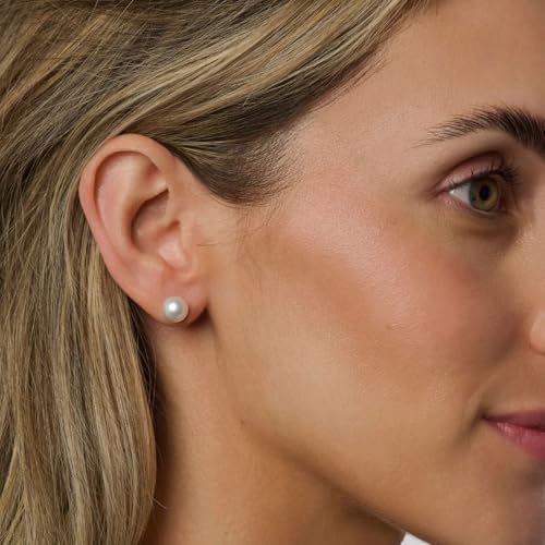 WFYOU Pearl Earrings for Women 925 Sterling Silver Stud Earring | 14K Gold Plated Hypoallergenic Stud Earrings, White Diamond Dainty Bridal Earring, Trendy Jewelry, Wedding Party Gifts - color: Gold A, size: 7mm