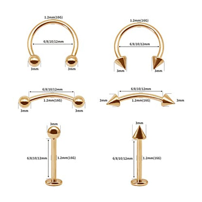 BLISI G23 Solid Titanium Eyebrow Piercing Jewelry, Gold Black Rose Gold Silver Pink Rainbow Eyebrow Rings 16G Curved Barbell,Tiny Vertical Labret Lip Jewelry Rook Piercing Jewelry for Women and Men - color: Rose Gold 3