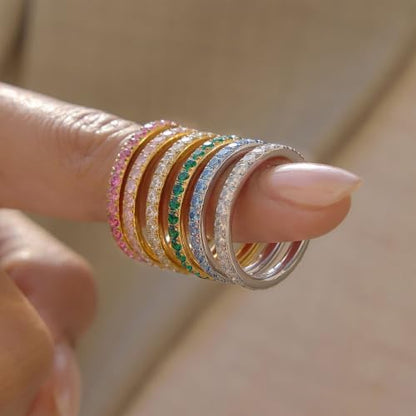 Birthstone Rings for Women 14K Gold Filled Stacking Rings for Oura Ring Gen 4/Oura Ring Gen 3, Cubic Zirconia Wedding Eternity Bands - color: 06. June