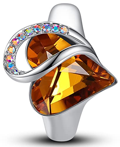 Leafael Infinity Love Women's Adjustable Crystal Heart Ring with Birthstone Crystals Healing Stones, Jewelry Gifts for Women, Birthdays Valentine's Day, Silver-Tone, Open End, Size 6.5-8 - color: 16d-November-Balance-Amber Brown