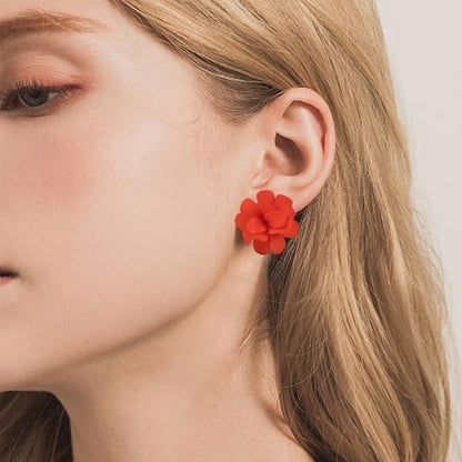 LAXPICOL Fashion Flower Clip On Earrings For Women Cute Lovely Acrylic Flower Earrings No piercing Earrings - color: red