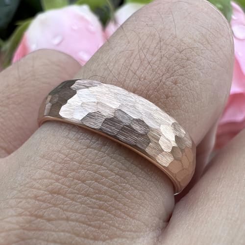 TUTISS 6mm 8mm Silver/Black/Gold/Rose Gold Hammered Tungsten Rings for Men Women Couple Fashion Jewelry Engagement Wedding Bands Domed Matte Finish Comfort Fit - color: 6mm Rose Gold I Love You Engraved