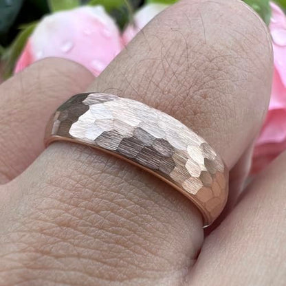 TUTISS 6mm 8mm Silver/Black/Gold/Rose Gold Hammered Tungsten Rings for Men Women Couple Fashion Jewelry Engagement Wedding Bands Domed Matte Finish Comfort Fit - color: 6mm Rose Gold I Love You Engraved