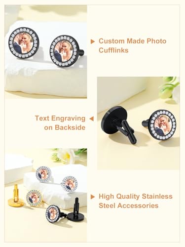 Custom4U Custom Photo Cufflinks for Men Father of the Bride Gifts - color: B-Round Photo-Black
