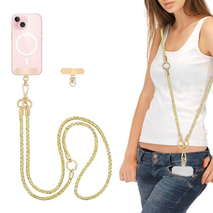 Crystal Phone Strap Crossbody Rhinestone Cell Phone Neck, Yellow - color: Yellow