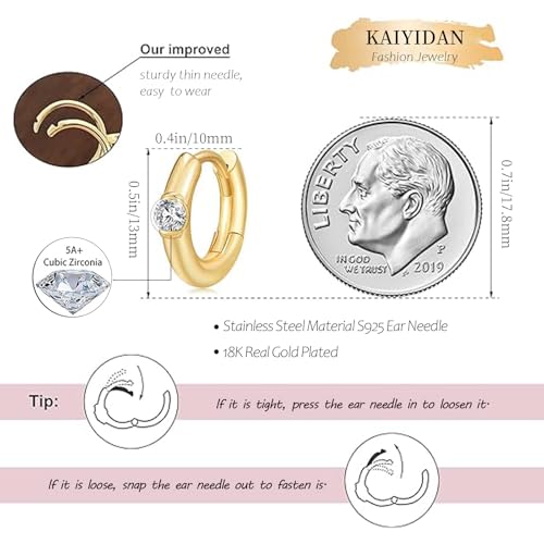2 Pairs Gold/Silver Hoop Earrings For Women Set Trendy,14K Plated Gold Chunky Huggie Hoop Earings Pack,Oval Twisted Statement Silver Hoops,Fashion Jewelry Gift - color: B6 small chunky cz hoops set