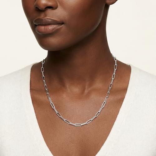 925 Sterling Silver Paperclip Chain Necklace for Women - Adjustable Necklace Fashion Jewelry Holiday Gift Size 18+2 Inch - color: Silver