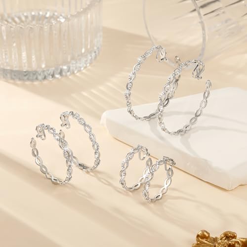 Clip On Hoop Earrings for Women Lightweight - Silver Twisted Clip-on Hoop Earings With Cubic Zirconia Fake Non Pierced Ears Jewelry - style: CZ-S40mm