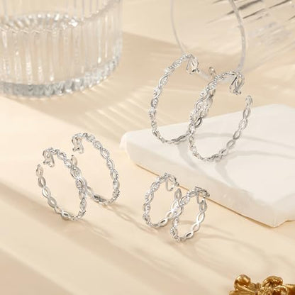 Clip On Hoop Earrings for Women Lightweight - Silver Twisted Clip-on Hoop Earings With Cubic Zirconia Fake Non Pierced Ears Jewelry - style: CZ-S50mm