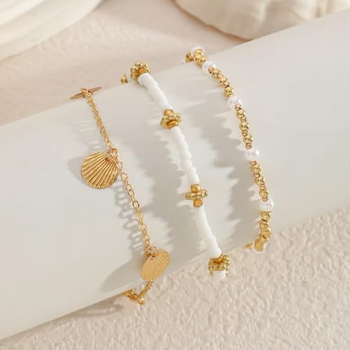Smilelife Seashell Ankle Bracelets for Women Starfish Bracelets Layered Boho Puka Shell Anklet Cowrie Shell Bracelets Hawaiian Summer Beach Foot Chain Jewelry - color: SeaShell