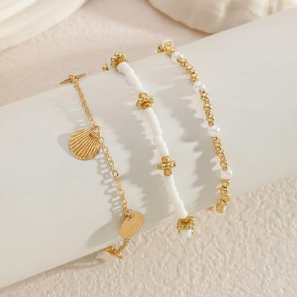 Smilelife Seashell Ankle Bracelets for Women Starfish Bracelets Layered Boho Puka Shell Anklet Cowrie Shell Bracelets Hawaiian Summer Beach Foot Chain Jewelry - color: SeaShell