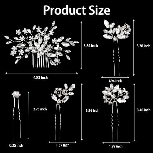 10 pcs Bride Hair Pins Rhinestone Bridal Hair Piece for Women Crystal Hair Accessories for Bride Bridesmaids Flower Girls(Silver Classic)