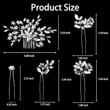 10 pcs Bride Hair Pins Rhinestone Bridal Hair Piece for Women Crystal Hair Accessories for Bride Bridesmaids Flower Girls(Silver Classic)