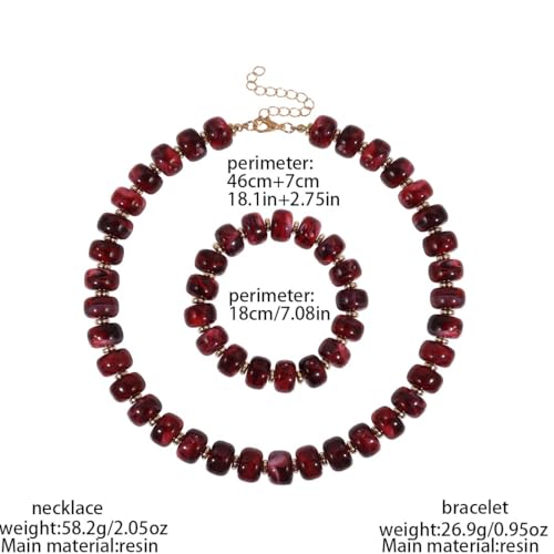 KOSMOS-LI Colorful Beaded Necklace for Women Unique Resin Beads Choker Necklaces Boho Statement Chunky Necklace Summer Vacation Jewelry - color: red