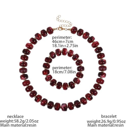 KOSMOS-LI Colorful Beaded Necklace for Women Unique Resin Beads Choker Necklaces Boho Statement Chunky Necklace Summer Vacation Jewelry - color: red
