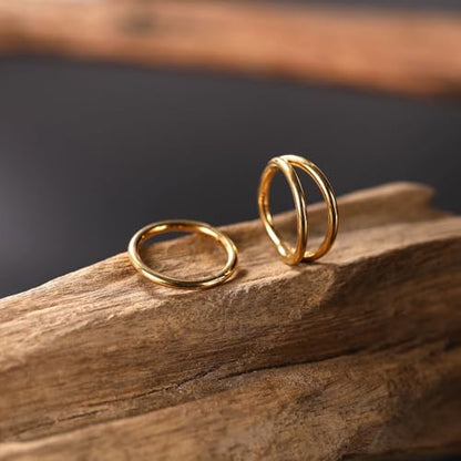 GAGABODY Surgical Steel 2pcs Double Hoop Hypoallergenic Nose Ring Unisex | Seamless Clasp,Used in Nostril,Septum,Lip and All Ear Piercings.22 Gauge to 14 Gauge,a Secure Fit Inner Diameter 6mm to 12mm - color: Gold-Single&Double Hoop, size: 14G-1/2"(12mm)