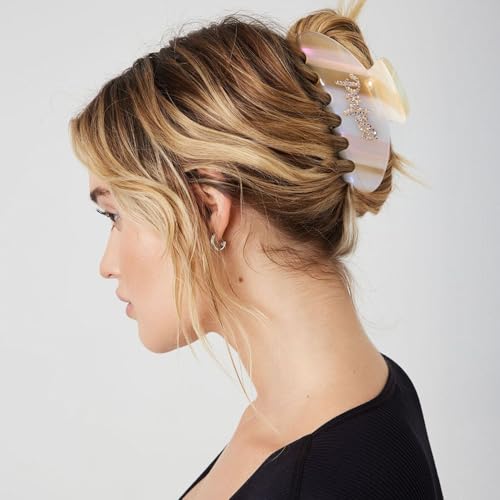 MAORULU Cute Claw Clip for Women – 4.3'' Large Acetate Hair Clips for Thick Thin Curly Long Hair, Durable Hair Clamps Non-slip Jaw Clip, Strong Hold, Stylish French Design (Beige) - color: Beige