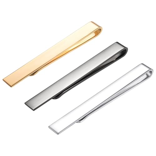 3Pcs Tie Clasps For Men Silver Gold Tie Clips For Men Gunmetal | skinny tie bar clip set 1.5in slim silver tie clips for men unique tie clip for skinny ties 1.5 inch silver tie bars for men
