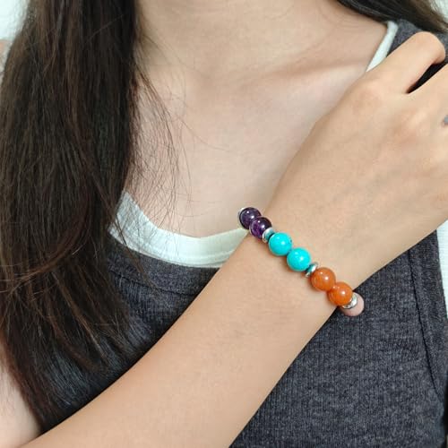 Natural Healing Gemstone Bracelet Handmade Yoga Stretch Elastic Bracelet Stress Relief Crystal Jewelry for Men and Women - color: All things cute (Good Attitude), size: 10mm