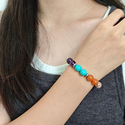 Natural Healing Gemstone Bracelet Handmade Yoga Stretch Elastic Bracelet Stress Relief Crystal Jewelry for Men and Women - color: All things cute (Good Attitude), size: 10mm
