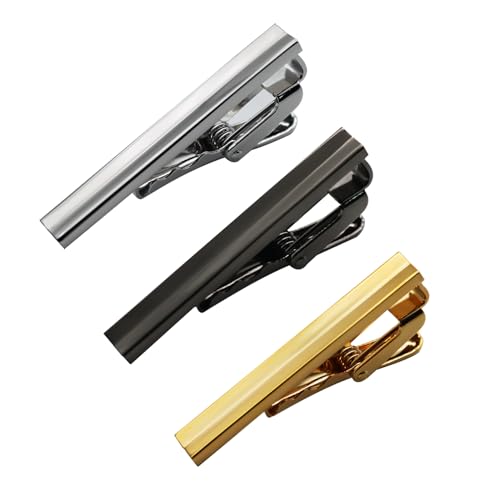 Simple skinny Tie Clip Length 1.5/2 inch 3 Pack Tie Bar Set Gold Silver Black Suitable for dating business wedding and daily life tie matching