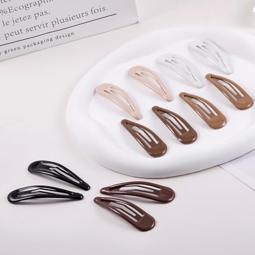24 PCS 2.36 In Metal Snap Hair Barrettes For Women Water Drop Shape Hair Clips For Thick Thin Fine Hair,Bright Black Brown Beige White - color: Bright Black Brown Beige White