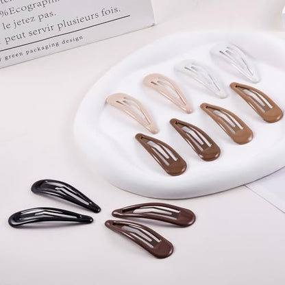 24 PCS 2.36 In Metal Snap Hair Barrettes For Women Water Drop Shape Hair Clips For Thick Thin Fine Hair,Bright Black Brown Beige White - color: Bright Black Brown Beige White