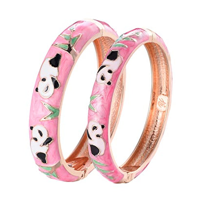 UJOY Cloisonne Chinese Panda Bracelets-Plated Gorgeous Handcrafted Gifts Enamel Bangles Set for Women 55C43 - color: C43-Panda (2 Pcs Set)-Pink