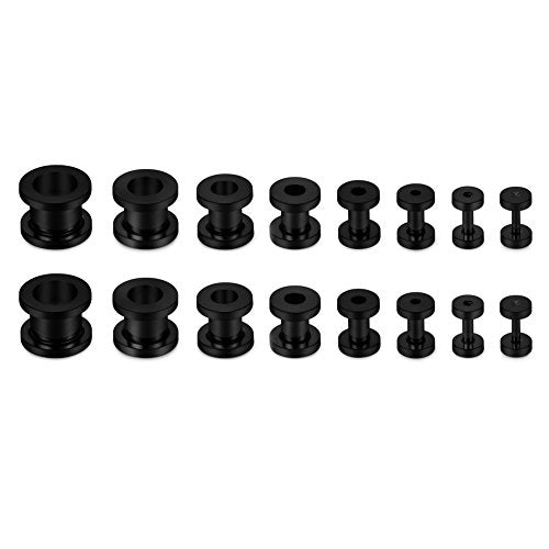 SCERRING 16PCS Screw Ear Tunnels Stretching Kit Stainless Steel Gauge Plugs Expanders Set 14G-00G