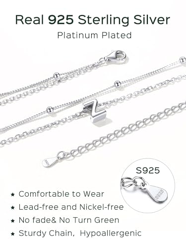 ChicSilver Layered Initial Necklace for Women, 925 Sterling Silver Personalized Letter A-Z Pendant Necklaces, Hypoallergenic Silver Choker with Adjustable 16" Rolo Chain, Dainty Birthday jewelry - style: X
