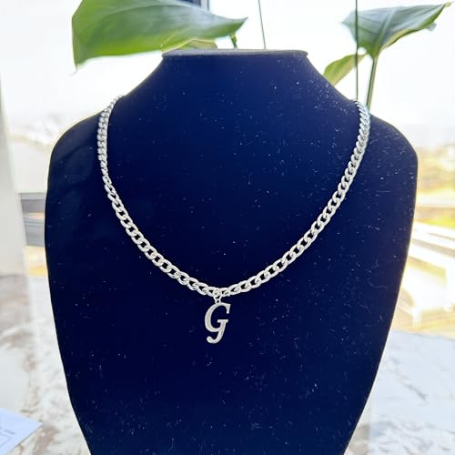 Stainless Steel Initial A-Z Necklace for Men Women,Cuban Chain,Titanium Steel Initial Letter Pendant Charm Necklaces Accessories Jewelry for Woman Man,21 Inch Chain - color: G