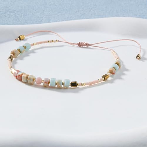 KELITCH Crystal Agate Friendship Bracelet Handmade Seed Beads Adjustable Bracelets for Women - color: Beige