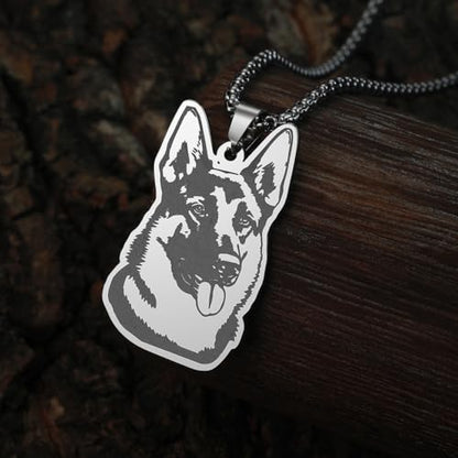 Husky Pendant Necklace Stainless Steel Husky Dog Puppy Necklace Gold Sliver Cute Dog Necklaces for Women Men Pet Animals Lover - color: Shepherd Sliver