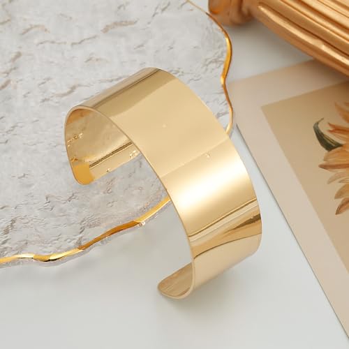 BOMAIL 2PCS Cuff Bangle Bracelets for Women | 14k Gold Sliver Plated,Adjustable,Wide Bangles,Wrist Wrap Cuff,Gold Bracelets Jewelry Gift - color: Gold-1