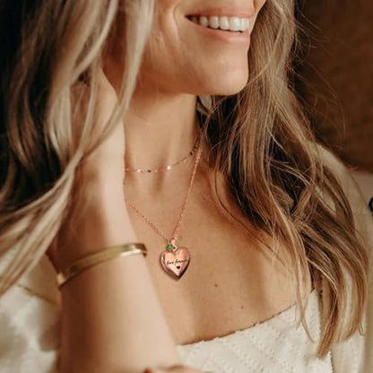 Personalized Heart Locket Necklace Customize Photo 925 Sterling Silver Picture Locket Necklace for Women Girls kids Engraved Birth Flower and Text Birthday Christmas Gifts for Women Girls Kids - color: Rose gold