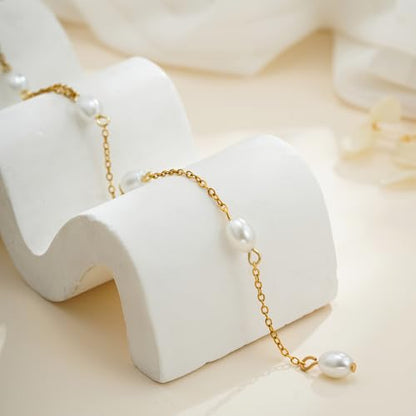 Lariat Gold Necklace for Women Dainty Long 14K Gold Plated Y-Shaped Body Chain Choker Necklace Trendy Non Tarnish Pendant Simple Layered Necklaces Gold Jewelry for Women Set Gift - color: Satellite Pearl