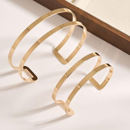 Gold Arm Cuff Jewelry for Women Upper Arm Bracelet Bangle Open Adjustable Cuff Bracelet Minimalist Arm Cuff Set Stackable Jewelry