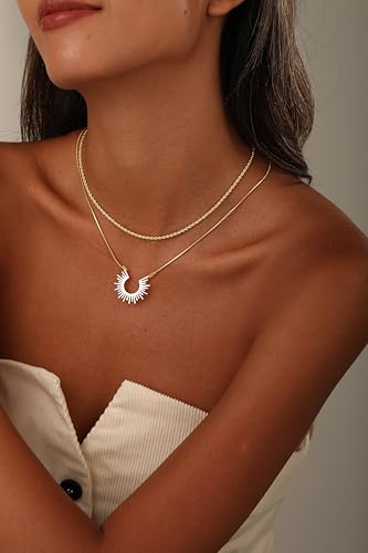 CHESKY Layered Necklaces for Women Trendy, Dainty 14k Gold Plated Pendant Necklace Layering Necklace for Women Non Tarnish Hypoallergenic Sun Gold Necklace Stack Gold Jewelry for Women Gifts - style: SunRope-GD