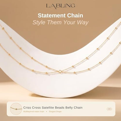 Gold Belly Waist Chain for Women | Layered Belly 14K Gold Plated Chain Adjustable Bikini Belly Beads Body Chain Waterproof | Jewelry Gift - color: Style 3