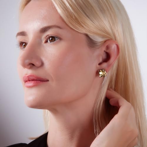 Large Square Stud Earrings for Women - Big Sparkly Rhinestone Studs | Plated in Gold Tone or Silver Tone, Hypoallergenic and Safe for Sensitive Ears - color: Simulated Topaz