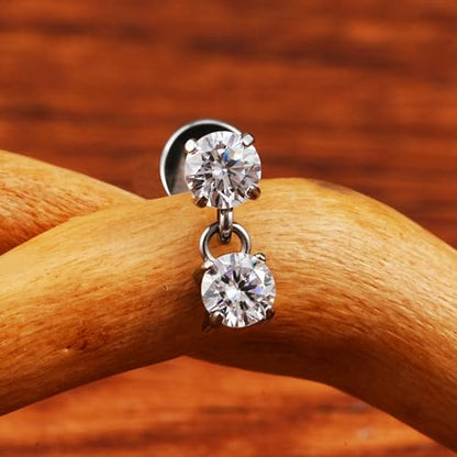1PC ASTM F136 Titanium Mini Threadless Flat Back Stud 18G 6mm 8mm for Conch Helix Flat Tragus Labret - color: Dangle CZ - Tit