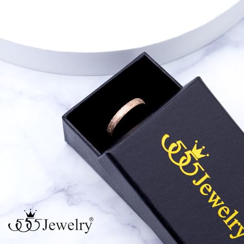 555Jewelry 4mm Sandblast Stainless Steel CZ Wedding Band Ring for Women & Men - color: Rose Gold style 2