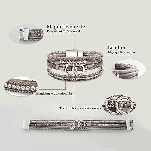 Bracelets for Women, Gifts for Mom Her Christmas Gift 2026 Leather Bracelets for Women Birthday Gift for Daughter Inspirational Wrap Bracelet Sister Friend Teen Girl Gift Layered Stocking Stuffers Jewelry - style: 1 To Mom - Grey