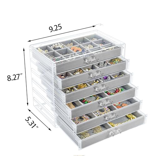 Acrylic Jewelry Box Organizer and Storage 6 Drawer for Earring Display Gray - color: Gray 6 Layers