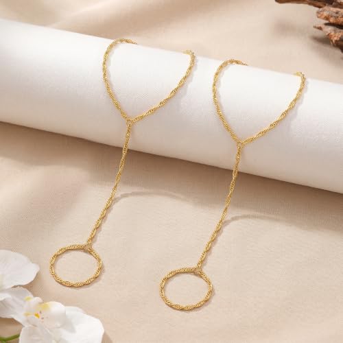 Eaciy 3PCS Gold Hand Chain Bracelets for Women, 18K Gold Plated Dainty Stackable Hand Chain Bracelet Ring Gold Bracelets for Women Trendy Gold Jewelry Set - color: 08-Gold-Singapore Hand Chain