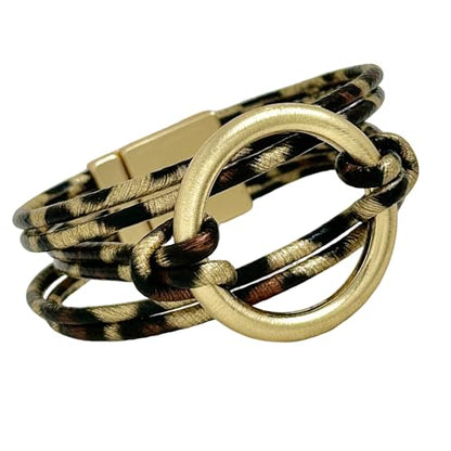 Bracelets for Women Leather Bracelet Multi-Layer Rope Wrap Bangle 14k Gold Plated Cirle Hollow Tube Boho Cuff Bangle Bracelets for Women Gift - style: Leopard Leather Bracelet