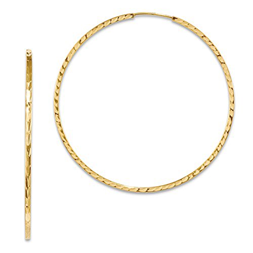 14K Yellow or White Gold Diamond Cut Square Tube Continuous Endless Hoop Earrings, 15-60mm (1.35mm Tube) - style: 50mm